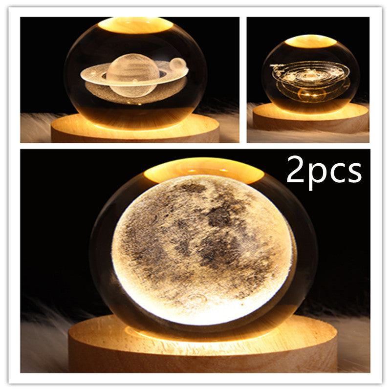3D Galaxy Crystal Ball Night Light – LED Planet & Moon Table Lamp for Bedroom, Kids Room & Party Decor
