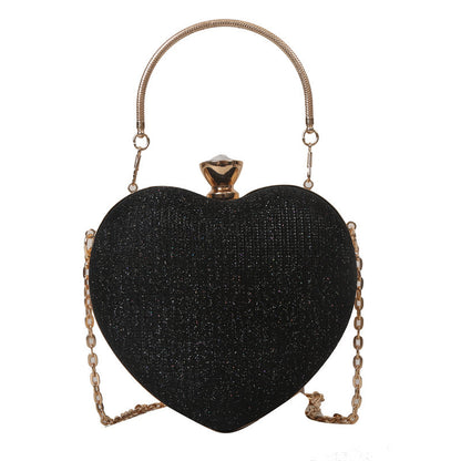 Heart-Shaped Evening Clutch Bag for Women – Shiny Metal Handbag with Chain Strap, Luxury Crossbody Purse for Parties