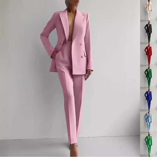 Women's Fashion Business Suit – Long Sleeve Blazer & Slim Fit Trousers Set