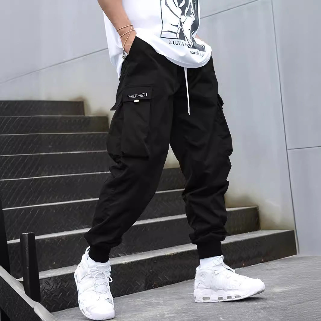 Men’s Multi-Pocket Cargo Pants – Casual Hip-Hop Streetwear Drawstring Trousers for Outdoor & Sports
