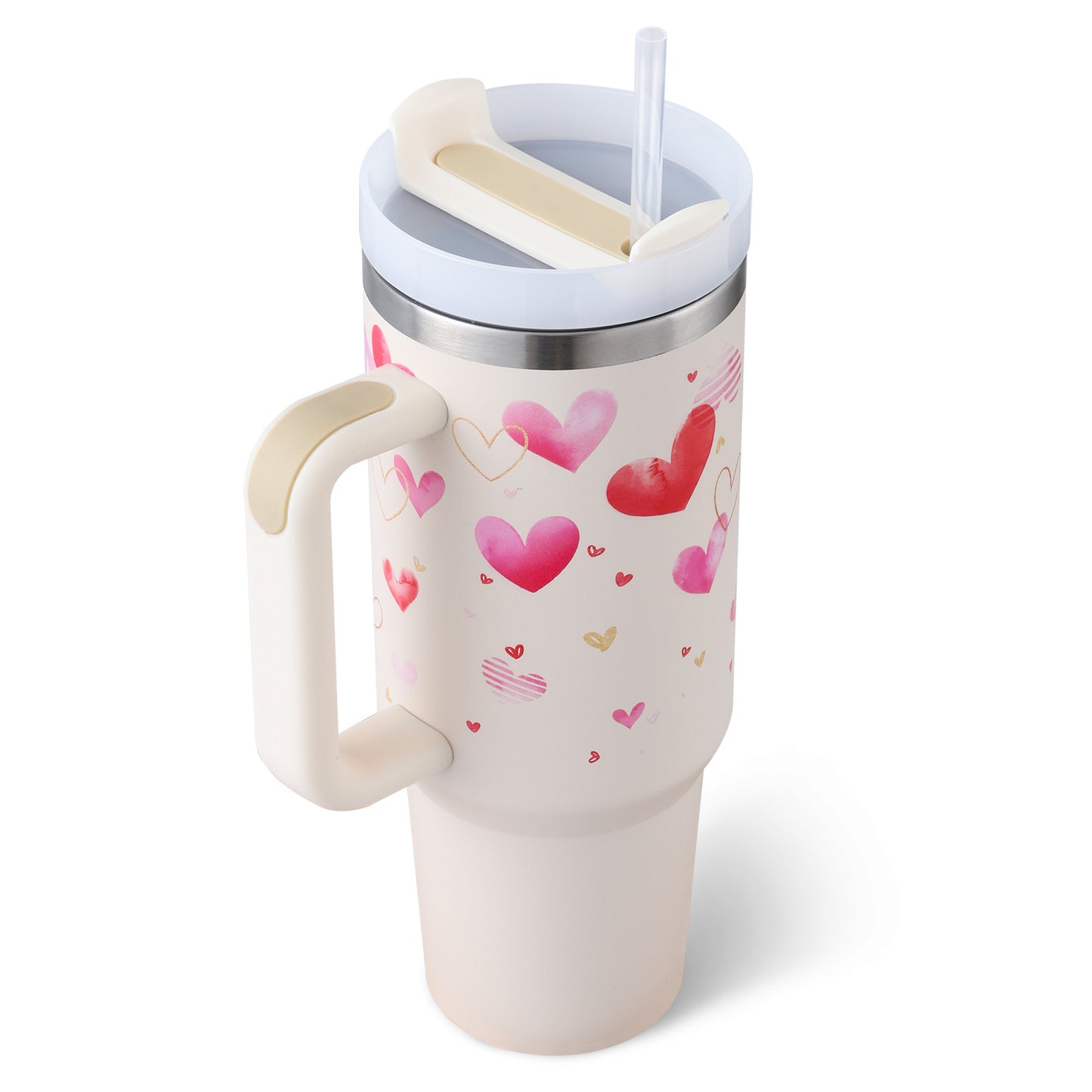40oz Insulated Tumbler with Handle & Straw – Stainless Steel Spill-Proof Travel Mug with Lid, Vacuum Coffee Cup for Car, Gym, or Office.