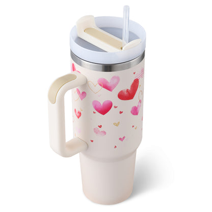 40oz Insulated Tumbler with Handle & Straw – Stainless Steel Spill-Proof Travel Mug with Lid, Vacuum Coffee Cup for Car, Gym, or Office.