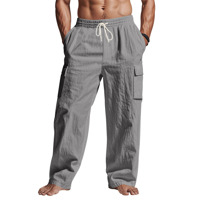 Men’s Multi-Pocket Linen Cargo Pants – Lightweight, Breathable Workwear Trousers for All Seasons