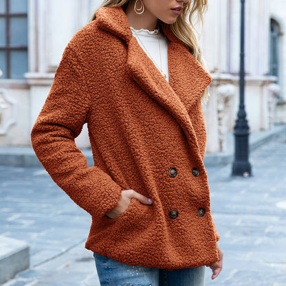Women's Fluffy Lapel Winter Coat – Loose Fit Button-Up Cardigan Jacket