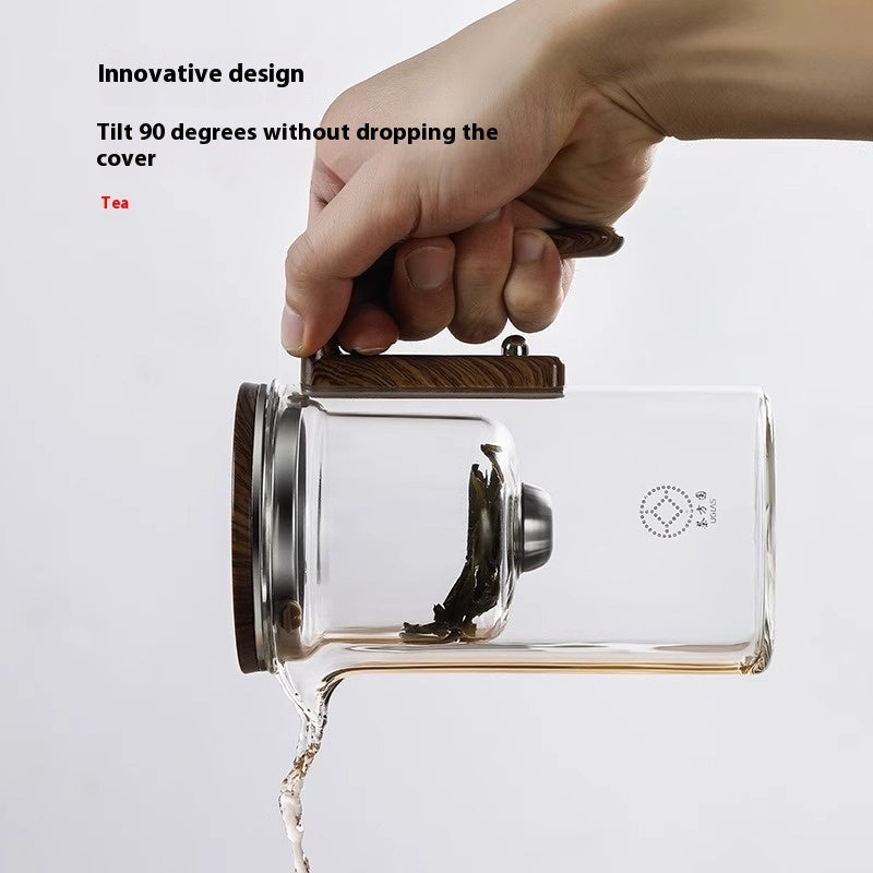 Magnetic Glass Teapot with One-Click Separation – Wood Handle & Built-In Filter for Loose Leaf Tea