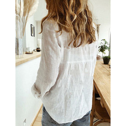 Women’s Long Sleeve Lapel Shirt – Solid Color Button-Up Fashion Top