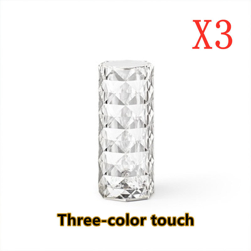 Nordic Crystal USB Table Lamp – Touch Dimming Diamond Night Light & Rose Projector for Bedroom Decor