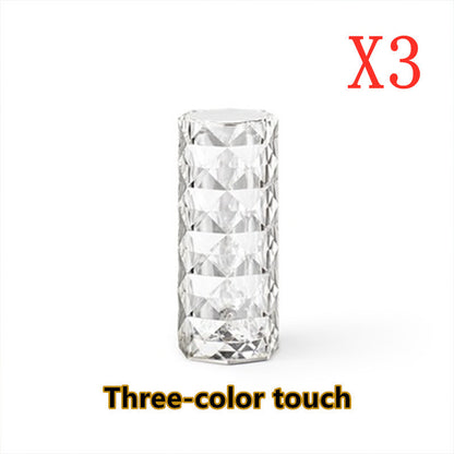 Nordic Crystal USB Table Lamp – Touch Dimming Diamond Night Light & Rose Projector for Bedroom Decor