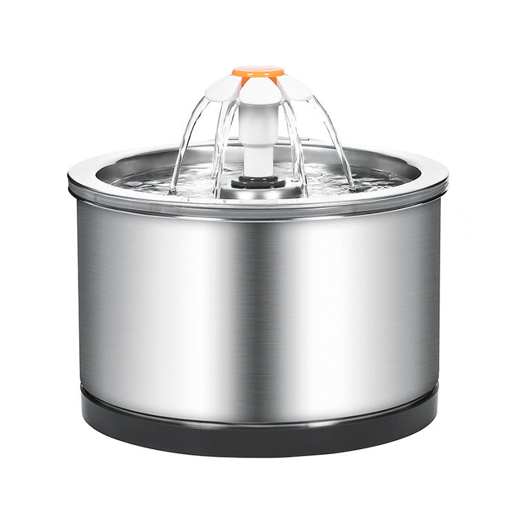 Stainless Steel Pet Water Fountain – Cat Drinking Bowl with Flower Design