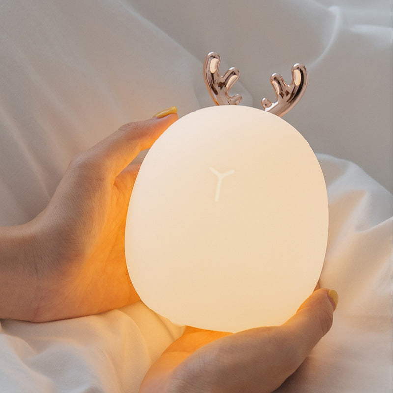 Cartoon Deer & Rabbit Night Light – USB Rechargeable LED Bedside Lamp for Kids & Nursery Decor