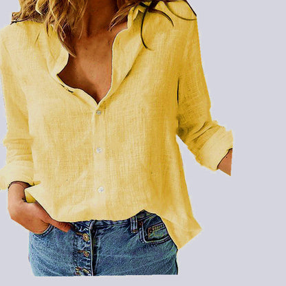 Women’s Long Sleeve Lapel Shirt – Solid Color Button-Up Fashion Top