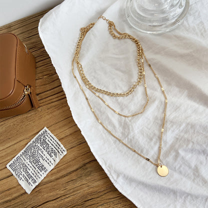 Women's Multilayer Disc Pendant Necklace – Trendy Clavicle Chain Jewelry for Everyday Fashion