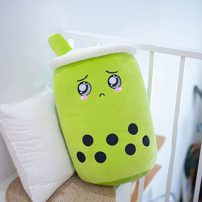Cute Boba Tea Plush Pillow – Soft Strawberry Milk Tea Bubble Tea Stuffed Toy Cushion for Kids & Gifts