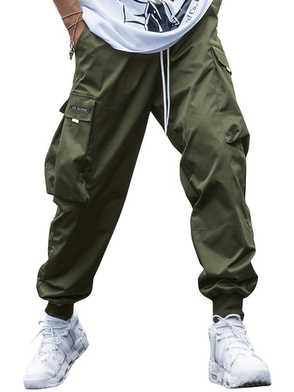 Men’s Multi-Pocket Cargo Pants – Casual Hip-Hop Streetwear Drawstring Trousers for Outdoor & Sports