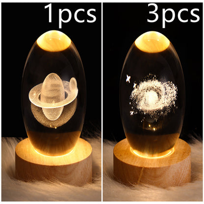 3D Galaxy Crystal Ball Night Light – LED Planet & Moon Table Lamp for Bedroom, Kids Room & Party Decor