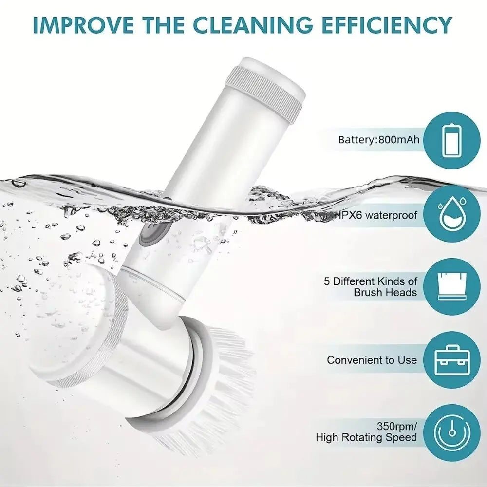 Electric Spin Scrubber – Powerful Bathroom Cleaning Brush with 5 Replaceable Heads for Tiles, Tubs & Floors