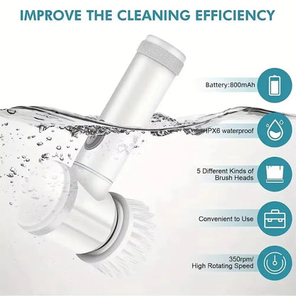 Electric Spin Scrubber – Powerful Bathroom Cleaning Brush with 5 Replaceable Heads for Tiles, Tubs & Floors