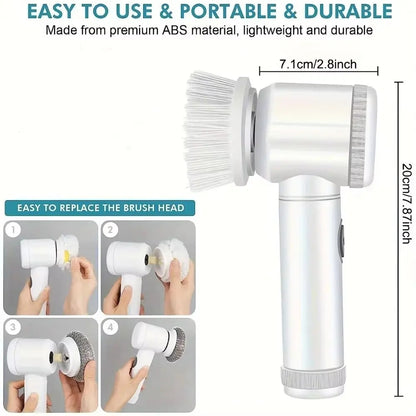 Electric Spin Scrubber – Powerful Bathroom Cleaning Brush with 5 Replaceable Heads for Tiles, Tubs & Floors