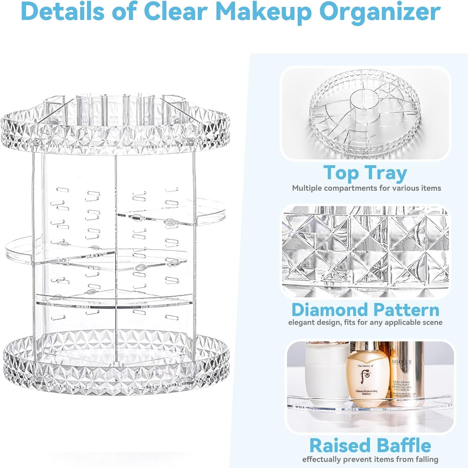 Skin Care Organizer 360 Rotating and 6 Adjustable Layers, Large Capacity Holder Stand Storage Rack Clear Plastic for Makeup Cosmetics Lipstick Lotion Perfume
