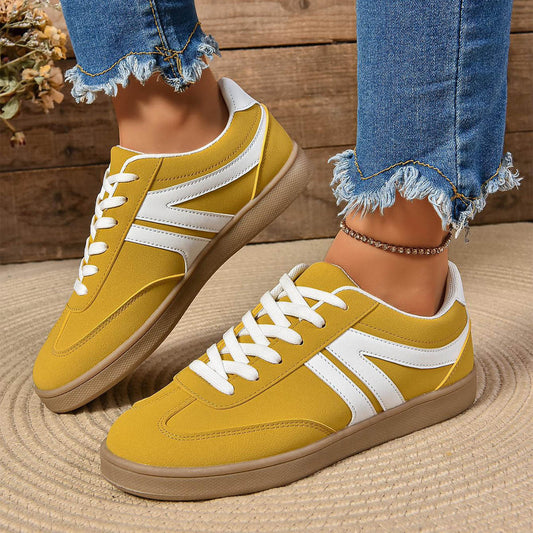 Women's Lace-Up Round Toe Flat Sneakers – Fashion Casual Slip-On Sport Shoes