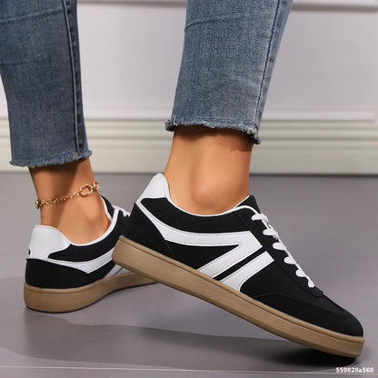 Women's Lace-Up Round Toe Flat Sneakers – Fashion Casual Slip-On Sport Shoes