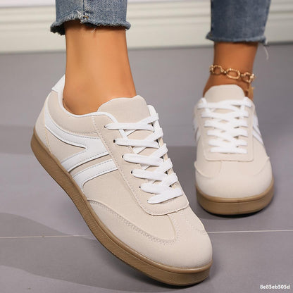 Women's Lace-Up Round Toe Flat Sneakers – Fashion Casual Slip-On Sport Shoes