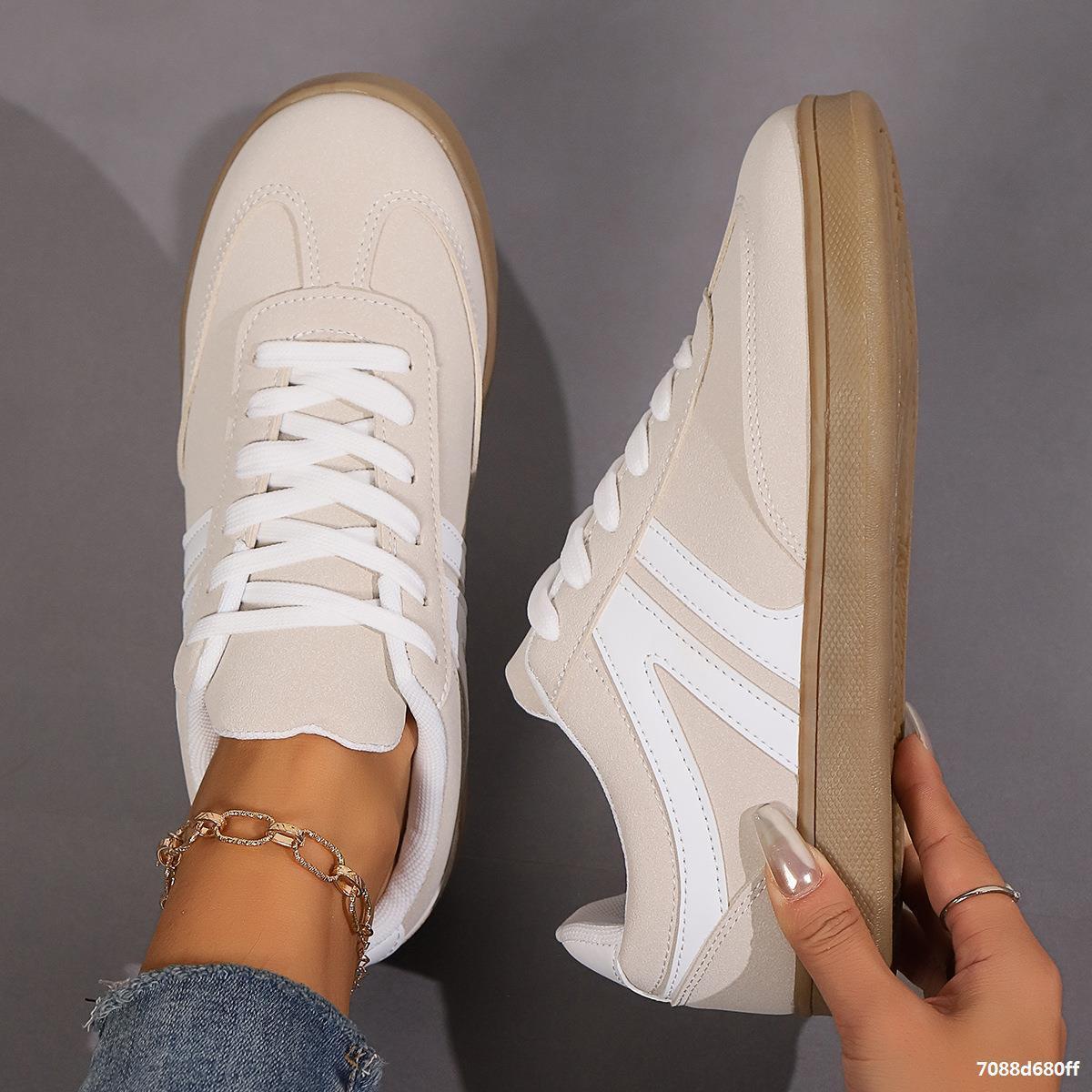 Women's Lace-Up Round Toe Flat Sneakers – Fashion Casual Slip-On Sport Shoes