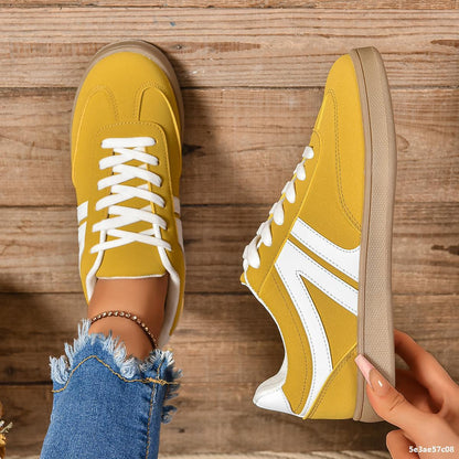Women's Lace-Up Round Toe Flat Sneakers – Fashion Casual Slip-On Sport Shoes