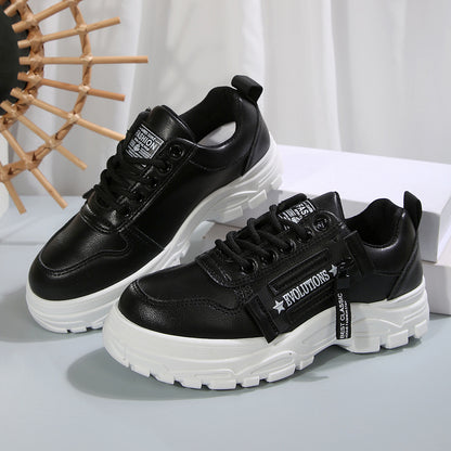 Women's Lace-Up Sports Sneakers – Thick-Soled Round Toe Shoes with Side-Zipper Design