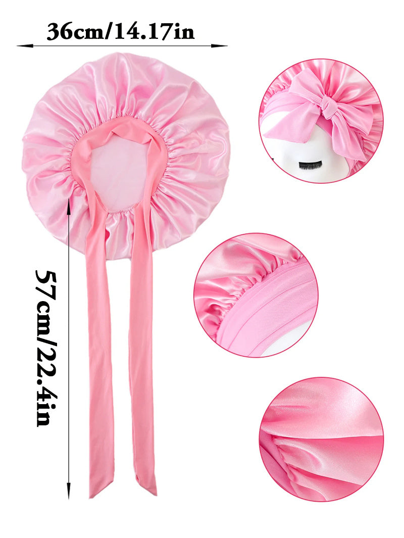 Silk Satin Sleep Bonnet for Women – Night Hair Cap with Tie Band for Curly & Natural Hair