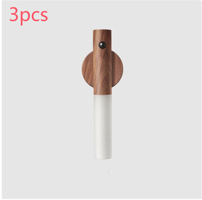 Magnetic Wireless LED Night Light – USB Rechargeable Wooden PIR Motion Sensor Lamp for Hallways, Cabinets & Porches