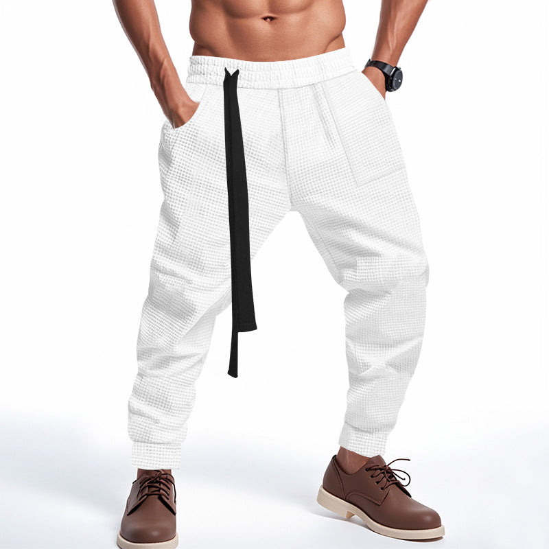 Men’s Casual Waffle Jogger Pants – Solid Hip Hop Streetwear Track Trousers, Harajuku Fashion