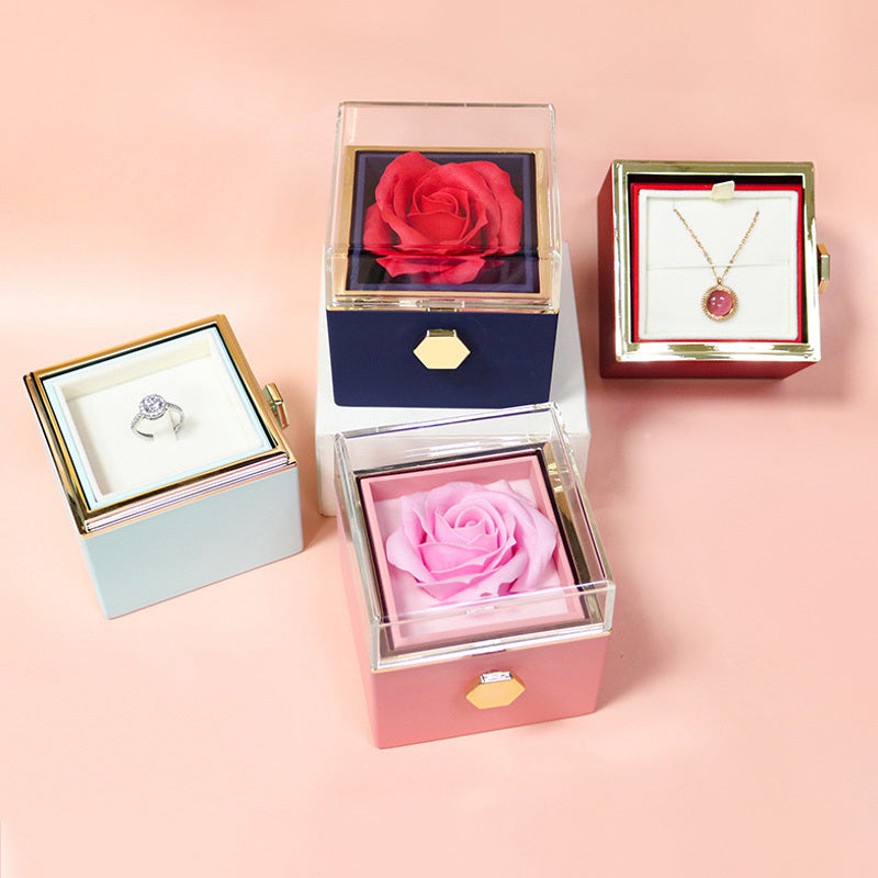 Rotating Rose Flower Gift Box – Creative Jewelry Packaging for Women.