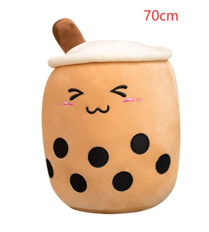 Cute Boba Tea Plush Pillow – Soft Strawberry Milk Tea Bubble Tea Stuffed Toy Cushion for Kids & Gifts
