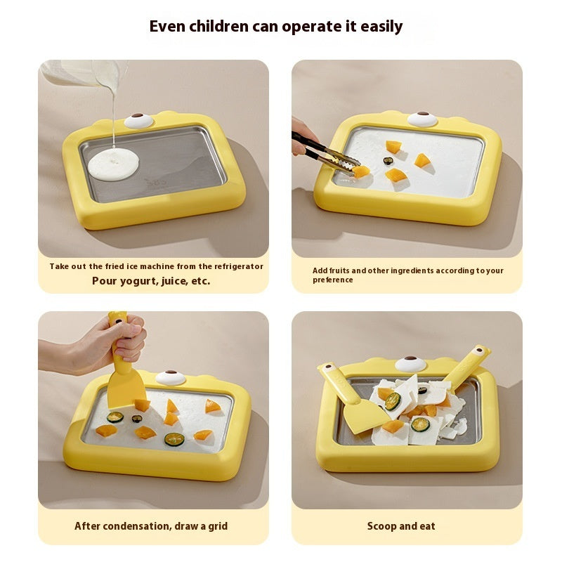 DIY Fried Ice Cream Maker – Plug-Free Frozen Yogurt & Fruit Dessert Roll Machine for Home Use