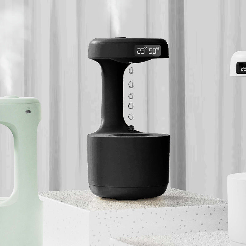 Anti-Gravity Water Drop Humidifier with Clock – Silent Aroma Diffuser, LED Display & Large Capacity for Bedroom or Office