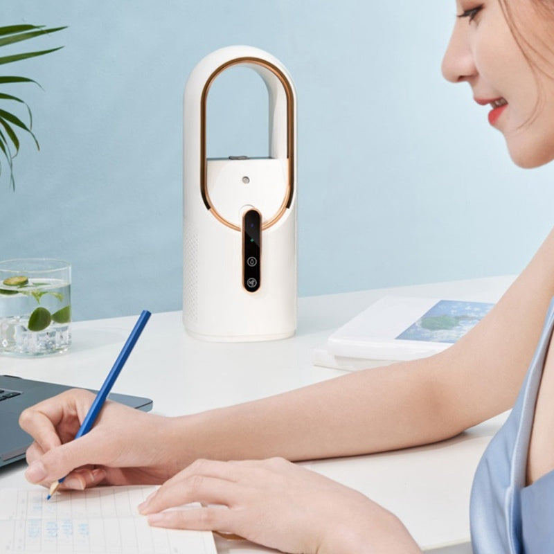 Bladeless Desktop Mini Fan with Humidifier – Silent USB Rechargeable Cooling Spray Fan