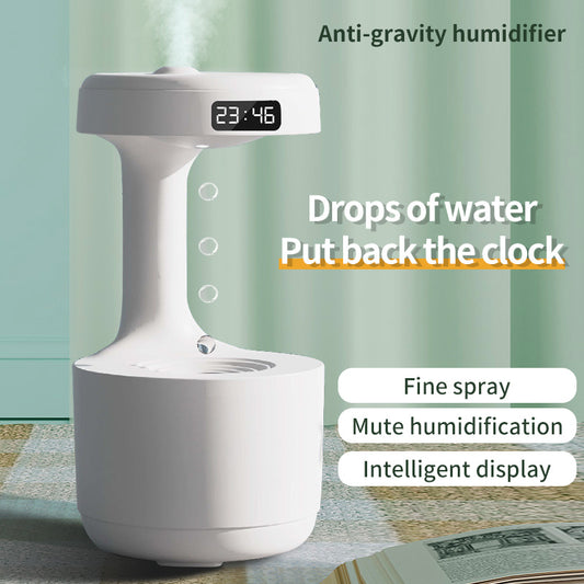 Anti-Gravity Water Drop Humidifier with Clock – Silent Aroma Diffuser, LED Display & Large Capacity for Bedroom or Office