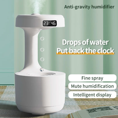 Anti-Gravity Water Drop Humidifier with Clock – Silent Aroma Diffuser, LED Display & Large Capacity for Bedroom or Office