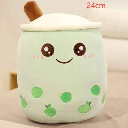 Cute Boba Tea Plush Pillow – Soft Strawberry Milk Tea Bubble Tea Stuffed Toy Cushion for Kids & Gifts