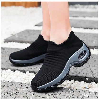 Women's Mesh Wedge Dance Shoes – Lightweight Breathable Slip-On with Hollow Design & Waterproof Platform