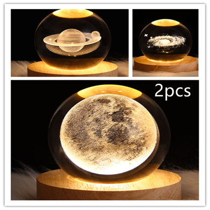 3D Galaxy Crystal Ball Night Light – LED Planet & Moon Table Lamp for Bedroom, Kids Room & Party Decor