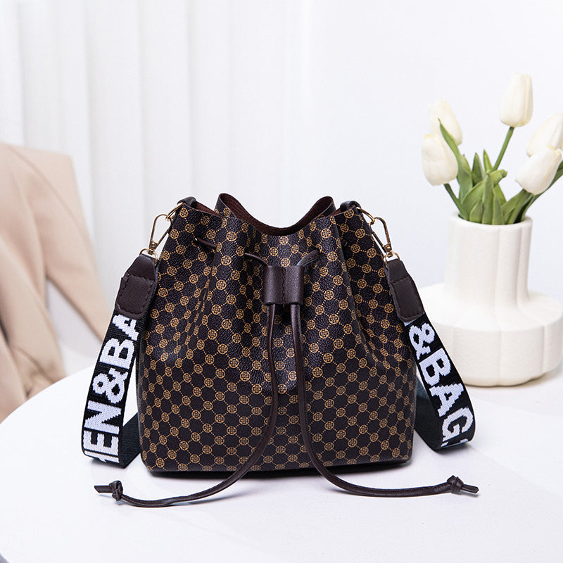 Printed PU Leather Bucket Bag – Multi-Layer Soft Shoulder & Crossbody Bag for Women