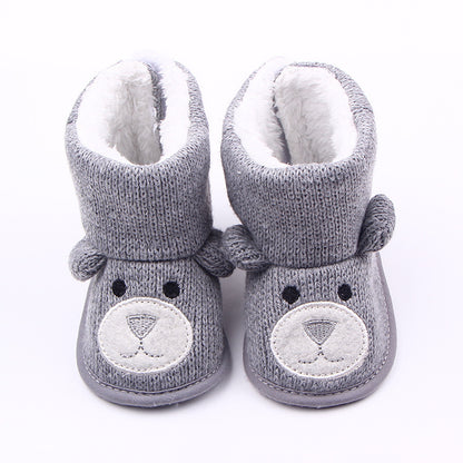 Baby Bear Knit Booties – Autumn/Winter Plush Toddler Shoes for Boys & Girls