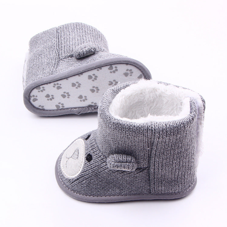 Baby Bear Knit Booties – Autumn/Winter Plush Toddler Shoes for Boys & Girls