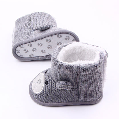 Baby Bear Knit Booties – Autumn/Winter Plush Toddler Shoes for Boys & Girls