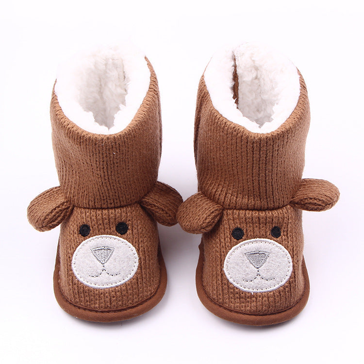 Baby Bear Knit Booties – Autumn/Winter Plush Toddler Shoes for Boys & Girls
