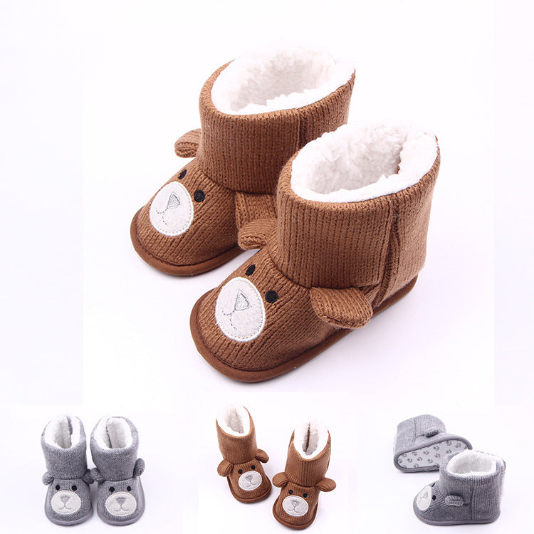 Baby Bear Knit Booties – Autumn/Winter Plush Toddler Shoes for Boys & Girls