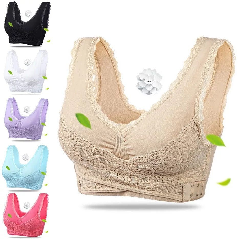 Front Cross Side Buckle Lace Sports Bra – Wireless Fitness Support Top