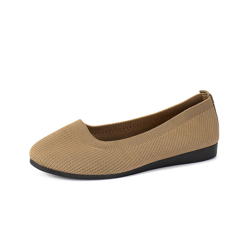 Women’s Round Toe Slip-On Flats – Casual Knit Mesh Shoes with Soft, Comfortable Fit